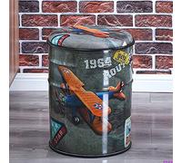 Tabouret de rangement rustique en cuir synthétique, table d'appoint ronde en métal pour le salon, peut également servir de repose-pieds et de boîte à jouets