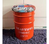 Tabouret de rangement rustique en cuir synthétique, table d'appoint ronde en métal pour le salon, peut également servir de repose-pieds et de boîte à jouets