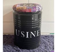 Tabouret de rangement rustique en cuir synthétique, table d'appoint ronde en métal pour le salon, peut également servir de repose-pieds et de boîte à jouets