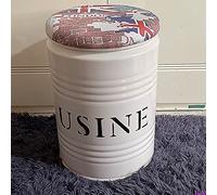 Tabouret de rangement rustique en cuir synthétique, table d'appoint ronde en métal pour le salon, peut également servir de repose-pieds et de boîte à jouets