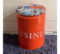 Tabouret de rangement rustique en cuir synthétique, table d'appoint ronde en métal pour le salon, peut également servir de repose-pieds et de boîte à jouets