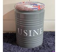 Tabouret de rangement rustique en cuir synthétique, table d'appoint ronde en métal pour le salon, peut également servir de repose-pieds et de boîte à jouets