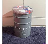 Tabouret de rangement rustique en cuir synthétique, table d'appoint ronde en métal pour le salon, peut également servir de repose-pieds et de boîte à jouets