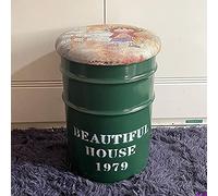 Tabouret de rangement rustique en cuir synthétique, table d'appoint ronde en métal pour le salon, peut également servir de repose-pieds et de boîte à jouets