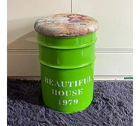 Tabouret de rangement rustique en cuir synthétique, table d'appoint ronde en métal pour le salon, peut également servir de repose-pieds et de boîte à jouets