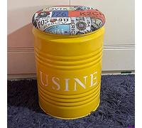 Tabouret de rangement rustique en cuir synthétique, table d'appoint ronde en métal pour le salon, peut également servir de repose-pieds et de boîte à jouets