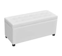 Tabouret de rangement Simili-cuir Blanc | Espace de Rangement Caché, Siège Rempli en Mousse, Cadre en Bois, Siège Supplémentaire, Réversible Comme Table Basse