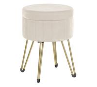 Tabouret de rangement - Velours - 39 cm - Blanc - 136 kg - 4 pieds métal