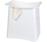 WENKO Tabouret Wing - Panier à Linge, Tabouret de Salle de Bain avec Sac à Linge Amovible Capacité: 33 l, Plastique (ABS), 45 x 48 x 33 cm, Blanc