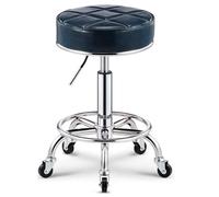 Tabouret de salon de massage pivotant en cuir PU avec repose-pieds, tabouret rond à roulettes for spa de beauté, tabouret de bar à hauteur réglable for coiffure, manucure, tatouage, barbier(Blue)