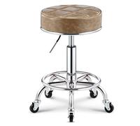 Tabouret de salon de massage pivotant en cuir PU avec repose-pieds, tabouret rond à roulettes for spa de beauté, tabouret de bar à hauteur réglable for coiffure, manucure, tatouage, barbier(Gold)