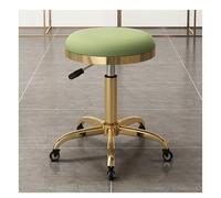 Tabouret de salon rond à roulettes Tabouret de bar pivotant Petit comptoir Chaise pour maquillage Beauté Réglage hauteur 45-56 cm et métal titane or 5 griffes avec roulettes (vert)