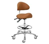 Tabouret de selle avec dossier et repose-pieds - Tabouret ergonomique pivotant hydraulique réglable pour massage, salon de beauté, tatouage, dentiste, clinique, bureau à domicile - Camel