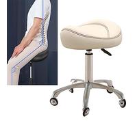 Tabouret de selle ergonomique, chaise de selle dentaire, tabouret roulant hydraulique robuste avec roues, tabouret réglable pour tatouage clinique studio (couleur : beige)