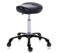 Tabouret de selle hydraulique avec roulettes - Hauteur réglable - Élégant - Ergonomique - Pivotant - Pour clinique, salon, tatouage, bureau - Noir