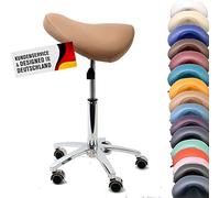 Tabouret de Selle - Sellechaise - avec roulettes en Caoutchouc pour Tous Les étages et avec Base métallique - Ergonomique - Rotatif sur 360° - Tabouret de Travail - Tabouret Pratique, Marron Clair