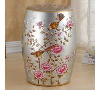Tabouret de tambour décoratif en céramique peinte à la main - Motif oiseau et fleur en porcelaine émaillée pour l'intérieur et l'extérieur Idéal pour le jardin, la terrasse et la salle de bain