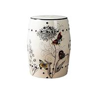 Tabouret de tambour en céramique pour extérieur, motif papillon et fleur, siège de décoration de jardin, polyvalent, usage intérieur/extérieur, décoration élégante, parfait pour les terrasses et les