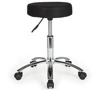 Tabouret de travail design avec housse en tissu noir avec roulettes rembourré sans dossier XL