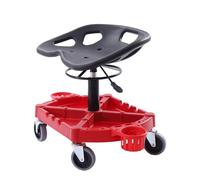 Tabouret de travail roulant réglable en hauteur avec roulettes universelles à 360°, comprend 2 porte-bouteilles et un plateau à outils pour atelier et garage