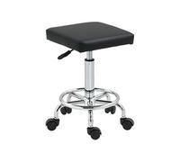 HOMCOM Tabouret à roulettes carré chaise de travail avec hauteur réglable 50-66 cm et repose-pieds, tabouret de bureau à roulettes pivotant 360° pour salon de massage, tatouage, clinique, spa, noir