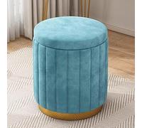 Tabouret de vanité de reconnecte de bascule rembourrée en velours rond, couvercle amovible, tabourets de pied de base en métal doré pour le dortoir de la chambre à coucher (Couleur: E) powerfully
