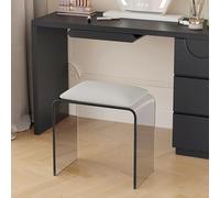 Tabouret de vanité en acrylique avec jambes claires et coussin rembourré maquillage moderne repose-pieds ottoman hauteur d'assise 45,7 cm (gris)