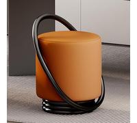 Tabouret de vanité rond en cuir avec dossier - Repose-pieds ottoman multifonctionnel et chaise de maquillage pour salon, chambre à coucher, salle de maquillage Orange+Black