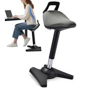 Tabouret debout avec coussin de selle standard, ergonomique, avec fonction bascule, hauteur réglable entre 60 et 85 cm, avec pied trapézoïdal antidérapant, favorise une assise dynamique (gris)