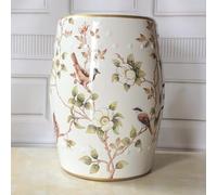 Tabouret décoratif en céramique avec motif floral et oiseau peint à la main en forme de tambour rond pour jardin, terrasse, chambre ou balcon comme petite table d'appoint