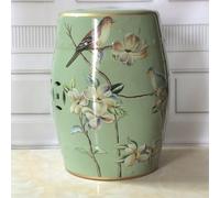 Tabouret décoratif en céramique avec motif floral et oiseau peint à la main en forme de tambour rond pour jardin, terrasse, chambre ou balcon comme petite table d'appoint