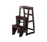 Tabouret d'escalier en Bois Massif, marchepied Portable à Trois marches, escabeau de Rangement Double Usage, idéal pour la Maison, la Cuisine ou la bibliothèque (Noyer fo