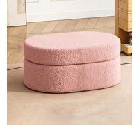 Tabouret d'extrémité de lit avec rangement, pouf rembourré en laine d'agneau, pouf de canapé ovale, adapté à la chambre à coucher, au salon et à l'entrée pink 60*40*30CM/23.6*15.7*11.8 in