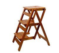 Tabouret échelle à 3 marches, Chaise d'escalier Pliante multifonctionnelle, escabeau à Double Usage, échelle en Bois Massif for la Maison(Brown)