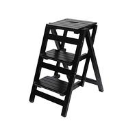 Tabouret échelle à 3 marches, Chaise d'escalier Pliante multifonctionnelle, escabeau à Double Usage, échelle en Bois Massif for la Maison(Black)