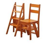 Tabouret Échelle en Bois 4 Marches, Chaise Pliante for La Maison, La Cuisine, La Bibliothèque, Tabouret Multifonction 3 en 1, Chaise Pliable, Présentoir(Walnut)