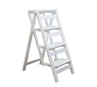 Tabouret échelle Multifonction Tout en Bois Massif, Pliable, Facile à Ranger, Portable, Blanc (quatrième étage)