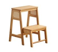 Tabouret échelle Pliable à 2 Marches, Escabeau Pliable, Portable et Multi-usages, en Bambou Respectueux de l'environnement pour Cuisine, Salle de Bain, Placard, Bibliothèque(Beige)