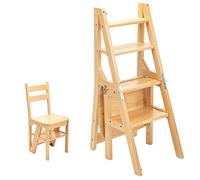 Tabouret échelle pliable en bois 4 niveaux convertible avec étagère de rangement pour la maison, couleur D, dimensions : 90 x 35 x 45 cm, design polyvalent et peu encombrant