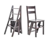 Tabouret échelle pliable en bois massif 4 marches convertible pour adultes, bureau, maison, cuisine, extérieur - Design polyvalent et peu encombrant
