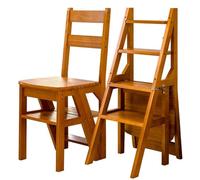 Tabouret échelle pliable portable en bois massif 4 marches convertible et support de présentation pour la maison, le bureau et la cuisine Design compact (35 x 46 x 90 cm, marron)