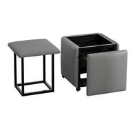 Tabouret empilable, Pouf gigogne 5 en 1 avec roulettes, siège Pouf empilable, tabourets Bas cubiques pour entrée, Salle à Manger, Usage Domestique, idée créative (Gris)
