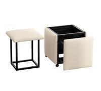Tabouret empilable, Pouf gigogne 5 en 1 avec roulettes, siège Pouf empilé, tabourets Bas cubiques pour entrée, Salle à Manger, Usage Domestique, idée créative (Blanc)