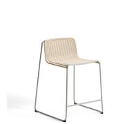 Tabouret empilable Tavari en corde synthétique beige et acier inoxydable AISI 304 brossé, 65 cm
