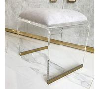Tabouret en acrylique transparent avec assise rembourrée en velours, table d'appoint carrée moderne pour salle de maquillage, salon, table d'appoint polyvalente et marchepied