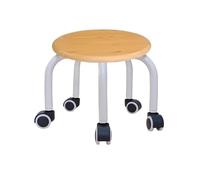 Tabouret en bois à profil bas avec 5 roulettes Base ronde en métal Siège roulant universel pour la maison, le bureau ou le banc de fitness - Noir/blanc