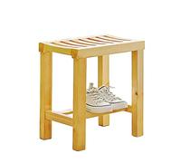 Tabouret en bois avec étagère de rangement - Tabouret de salle de bain antidérapant et imperméable - Petit banc 42 x 27,5 x 45,5 cm - Repose-pieds multi-usage pour salle de bain