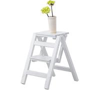 Tabouret en Bois， Chaise échelle Pliante en Bois, 2 escabeaux, escabeau Portable, siège Polyvalent, Cuisine Maison Salle de Bains(White)