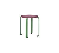 Tabouret en bois de frêne bordeaux et vert, assise MDF, pieds métal, empilable, rond, FSC - Hübsch, Smile - 46x46x47 cm