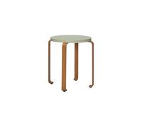 Tabouret en bois de frêne vert clair, rond, empilable, pieds en métal orange - Hübsch, Smile - 46x46x47 cm